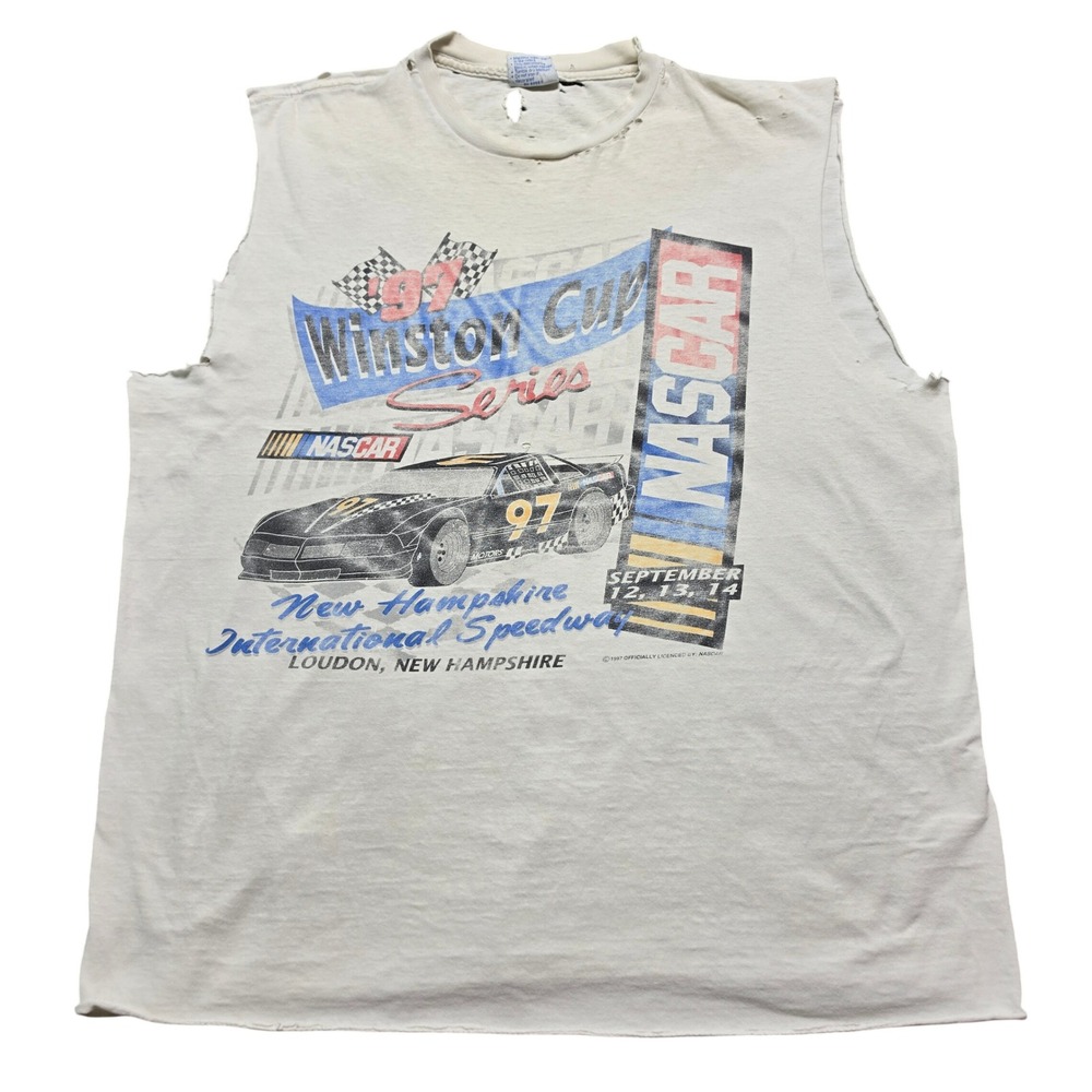 Vintage All Sport NASCAR Muscle Tee Mens XL White‎ 1997 Winston Cup Series